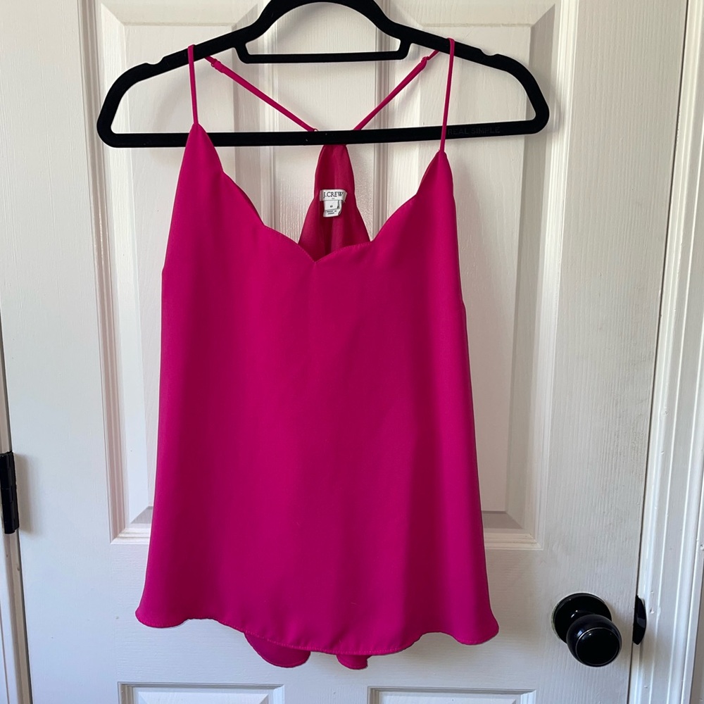 J. Crew Hot Pink Scallop V-Neck Spaghetti Strap Camisole